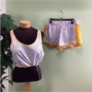 PSK Collective Women's XLarge Tie Dye Tank Top & Shorts Set Purple Yellow white